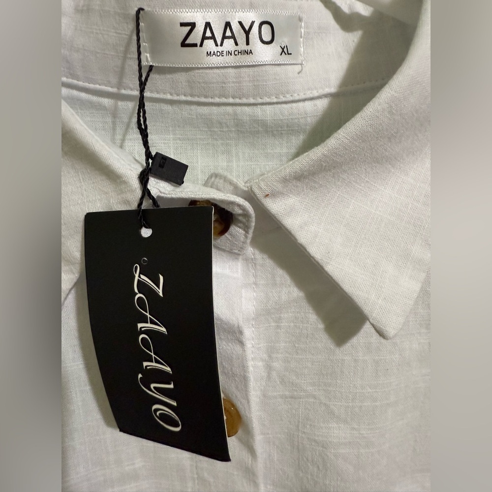 ZAAYO Women's White Cotton Button Down Shirt Long Sleeve Size XL NWT - Picture 5 of 6